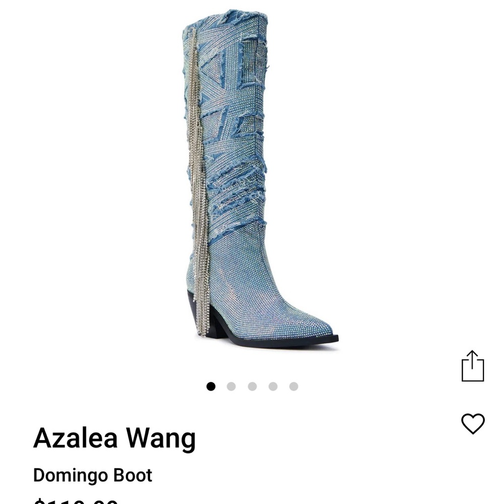 Denim Western Boots with Sparkle Fringe